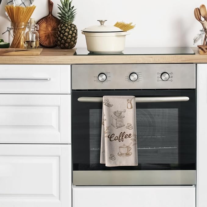 Coffee Themed Kitchen Towels,Funny Joked Bar Dishcloth,16"X24"Inch,Absorbent Drying Hand Towel, Gifts For Café Lovers,Neighbor,Wife,Women,Hostess,New Home,Mom,Housewarming On Christmas Mother's Day