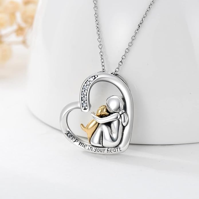 JUSTKIDSTOY Dog/Cat/Hummingbird Urn Necklace for Ashes S925 Sterling Silver Heart Cremation Jewelry Keepsake Memorial for Women