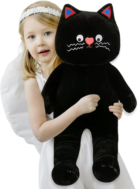 Cuddly Cat Stuffed Animal Toy, Soft Huggable Plush Pillow for Boys Girls Kids Girlfriend Ideal Valentines Day Gifts (Black,31 inch)