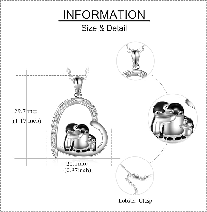MONGAS Penguins/Guinea Pig/Pig/Fox/Corgi/Frog/Bunny/Koala8/Cow/French Bulldog Necklaces Penguin Gifts 925 Sterling Silver Hugging Penguins Cute Animal Jewelry for Women Sister