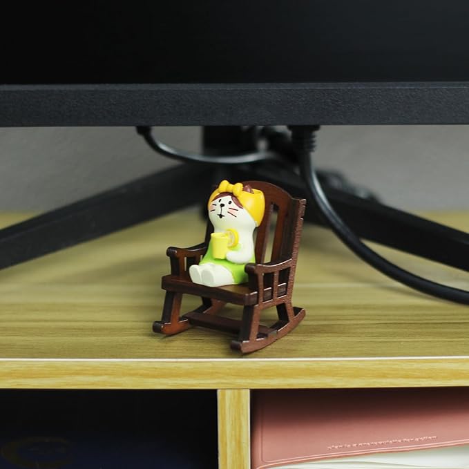 Cute Mini Cat Figurine with Rocking Chair - Resin Collectible Desk Decor, 1.5" Tiny Cat Statue for Home & Office - Gift for Cat Lovers