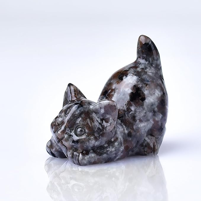 Natural Flame Stone Cat Decor Statue Crystals and Healing Stones Cat Figurine Polished Gemstones Bedroom Office Desk Home Decoration A Lucky Decoration for Cat Lover