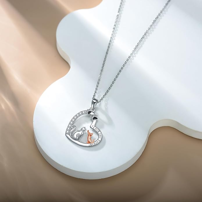 Cat Necklace 925 Sterling Silver Cat Pendant Necklace Cute Animal Jewelry Gift for Women Mother Grandma