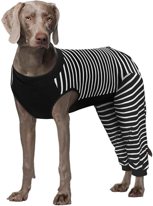 Kuoser Dog Recovery Suit, Anti Licking Dogs Rear Leg Sleeve, Abdominal Dog Surgical Suit with Pants Cover Protect Wounds, Dogs Elbow Protector Soft Pet Surgery Onesie Cone Alternative, Black 4XL