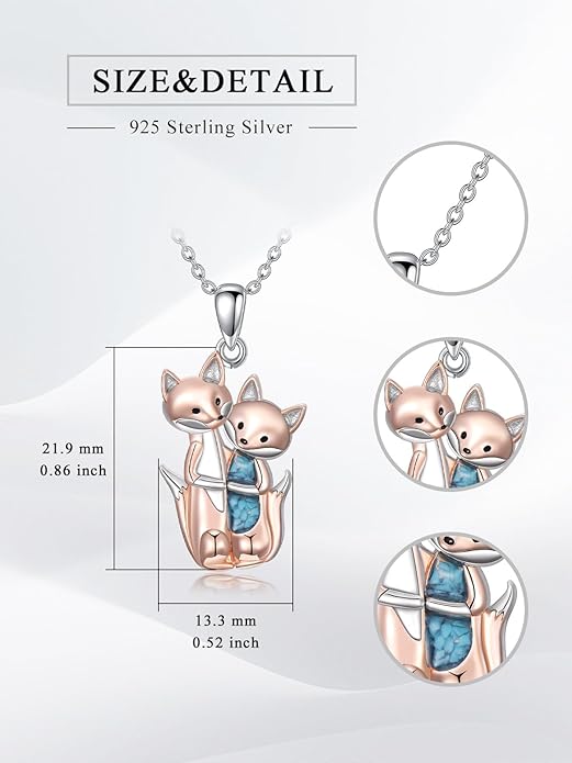 Couple Hug Necklace 925 Sterling Silver Cat/Fox Couples Hugging Turquoise Necklace Couples Jewelry as Valentine's Day Gift for Women