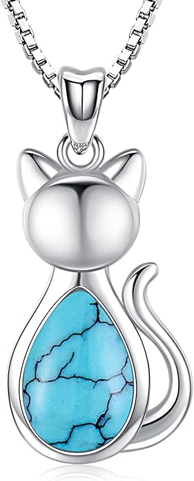 Odinstone Cat Birthstone Necklaces Jewelry Sterling Silver Cat Pendant Necklace Gift for Women Gifts, 18'' Silver Box Chain Women's Birthstone Crystal Cat Jewelry Gifts