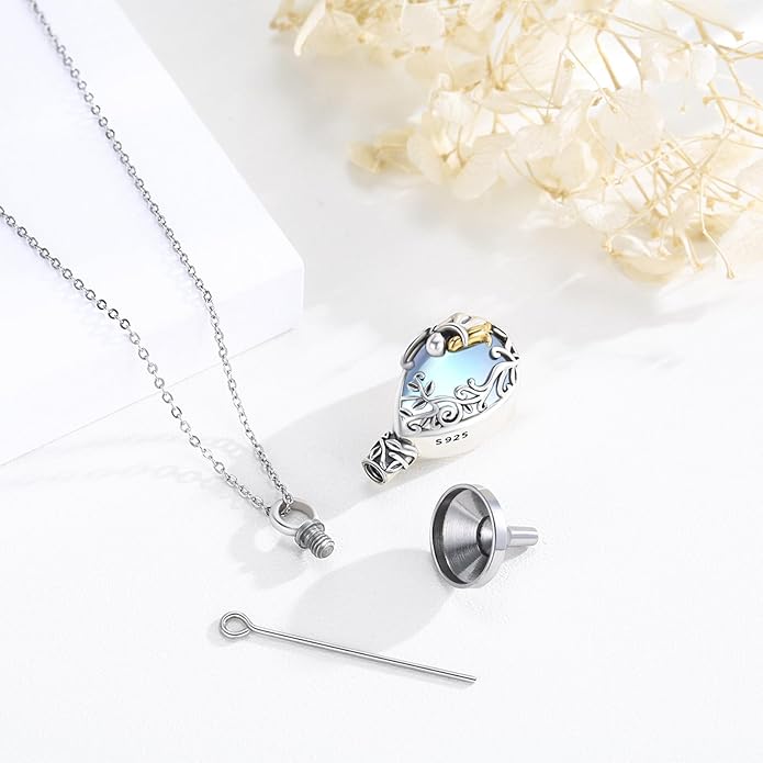JUSTKIDSTOY Dog/Cat/Hummingbird Urn Necklace for Ashes S925 Sterling Silver Heart Cremation Jewelry Keepsake Memorial for Women