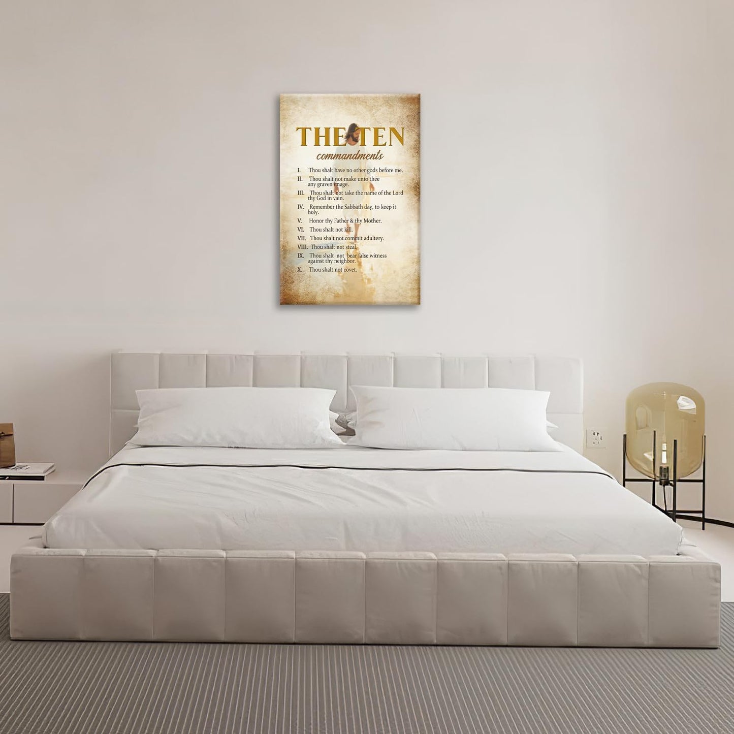 The Ten Commandments Christian Pictures Wall Art, Bible Verse Jesus Bathroom Wall Decor Religion Scripture Framed Painting Religious Canvas Artwork for Church Bedroom Living Room 24"L x 16"W