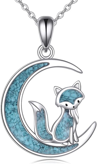 Turquoise Animal Necklace 925 Sterling Silver Cat/Fox/Owl Moon Pendant Jewelry Gift for Women