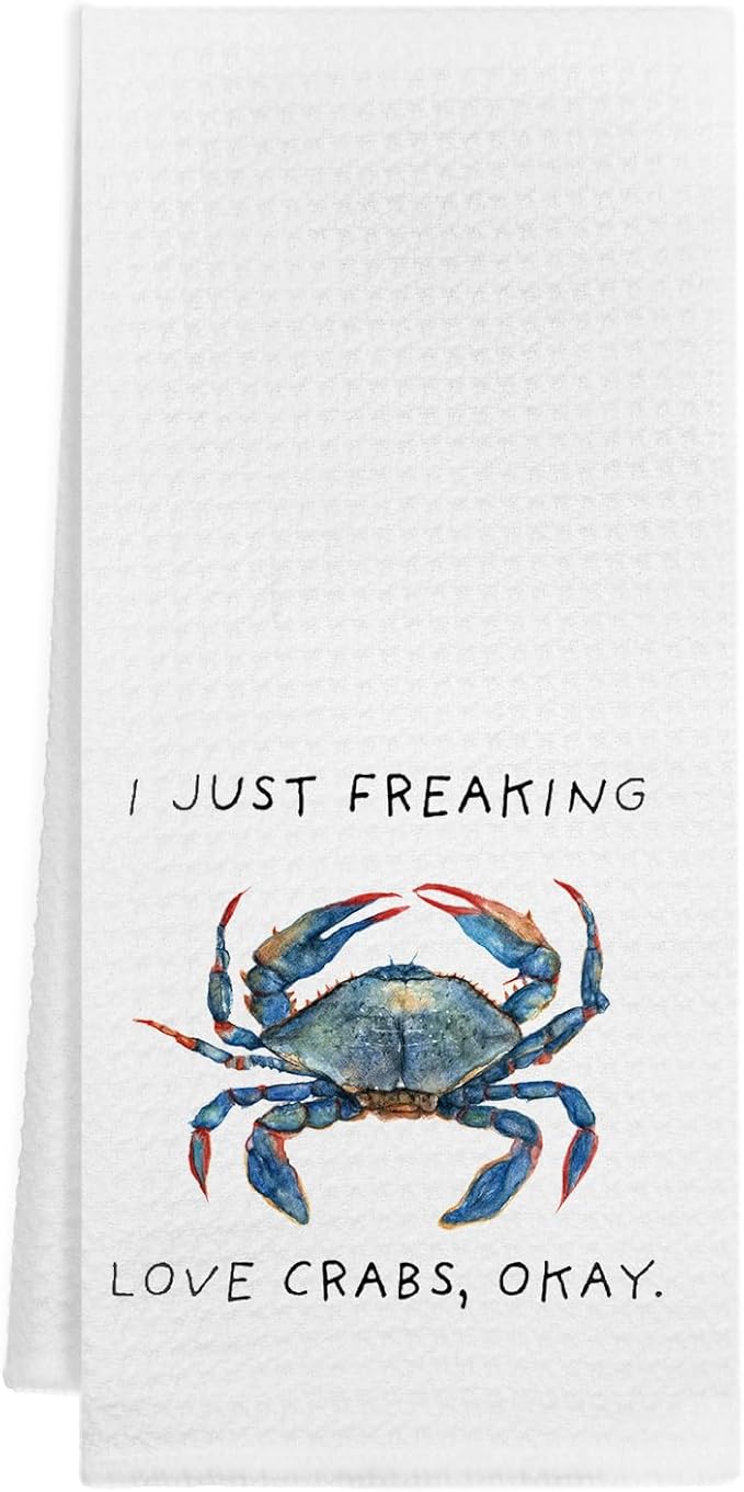 Crab Lover Gifts Kitchen Towels, I Just Freaking Love Crabs Decorative Dish Tea Towels for Kitchen, Coastal Beach Nautical Hand Towels for Bathroom, 16x24 Inch