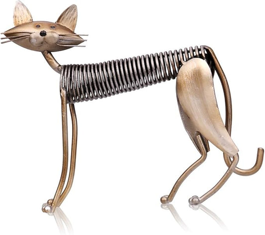 Tooarts Metal Sculpture Iron Art Cat Spring Handicraft Crafting Home Decoration Furnishing Craft