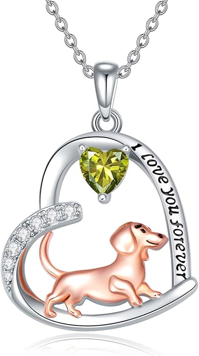 Dachshund Necklace 925 Sterling Silver Dachshund Birthstone Pendant Cute Animal Puppy Dog Dachshund Jewelry Gifts for Women Dachshund Lover