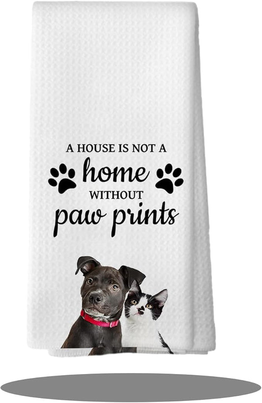 Dog Cat Themed Gifts Kitchen Bathroom Decor Towels 16″×24″, Dog Cat Lovers Gifts for Girls Mom Women, A House is Not A Home Without Paw Prints Bathroom Kitchen Tea Dish Hand Towels