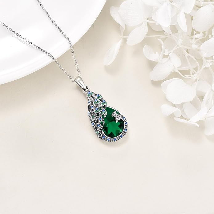 Sterling Silver Blue Opal Turquoise Peacock Pendant Necklace - Peacock Jewelry Gifts for Women