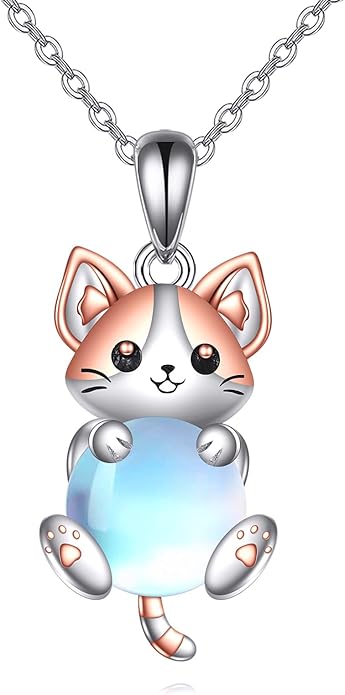LUHE Axolotl/Cat/Fox Necklace for Women Sterling Silver Axolotl/Cat/Fox Jewelry Moonstone Pendant Necklace Gifts for Women