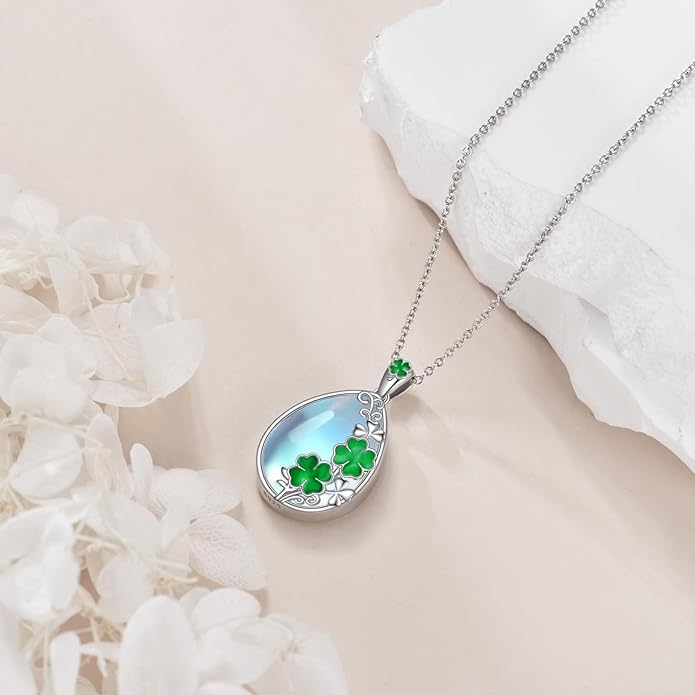 CRMAD Daisy/Black Cat/Dragonfly/Daffodil/Hummingbird/Stingray/Phoenix Feather/Rose Necklace Sterling Silver Moonstone Teardrop Pendant Necklace Flower Animal Jewelry Gifts for Women