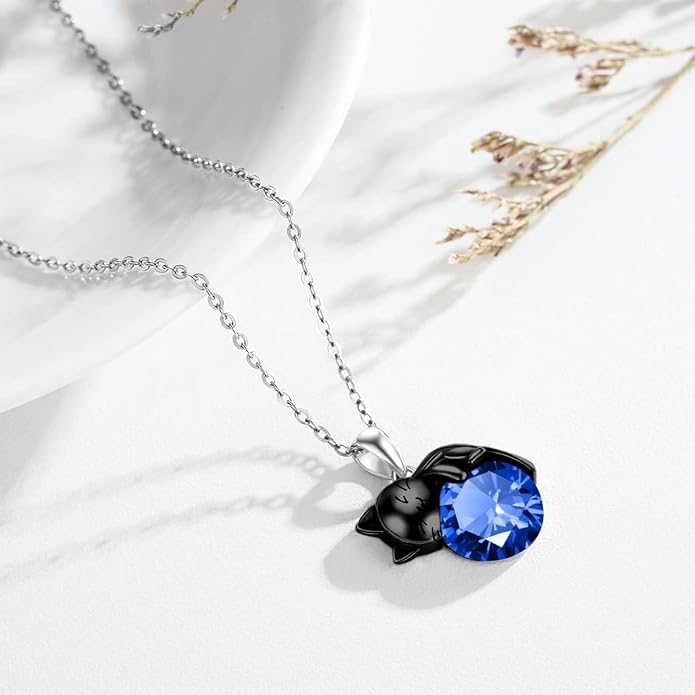 Cat Necklace Sterling Silver Cat Pendnat with Rose Quartz Pearl Jewelry Gifts for Women Cat Lovers