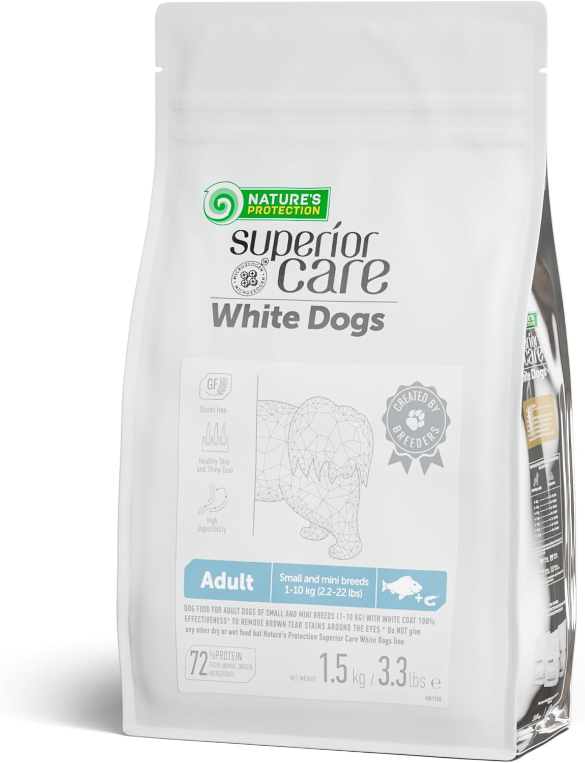 Nature's Protection Superior Care White Dogs Grain-Free Dry Dog Food - High Protein, Tear Stain Dog Food for Small & Mini Breeds Light Coated Adult Dogs, Fresh Pet Meal, White Fish, 3.3 lb