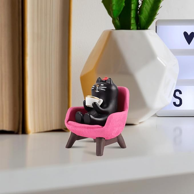 Cat Figurines Pink Desk Accessories Trinkets Cat Gifts for Cat Lovers Office Bookshelf Decor for Women Funny Gifts for Women