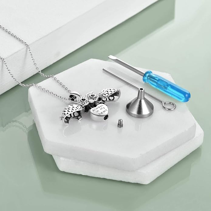 ONEFINITY Sterling Silver Always in My Heart Owl Urn Necklace for Ashes Owl Cremation Jewelry for Ashes of Loved Ones Keepsake Jewelry