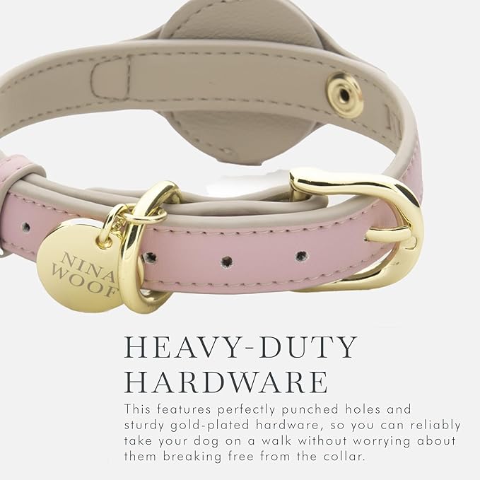 Cupertino Dog Collars, Harnesses & Leashes Made from Vegan Leather with Dog Tracker Device Holder Adjustable Dog Collar (Extra Small (Neck: 9x12), Pink)