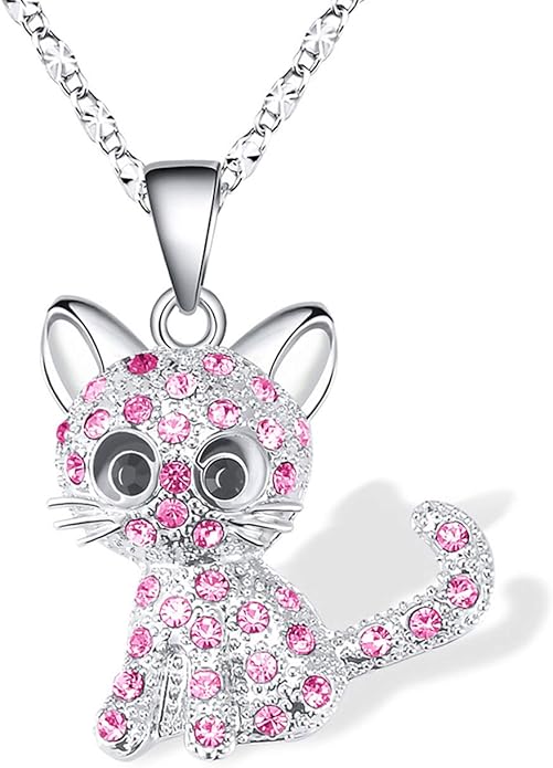 Lanqueen Kitty Cat Pendant Necklace Jewelry for Women Girls Cat Lover Gifts Daughter Loved Necklace
