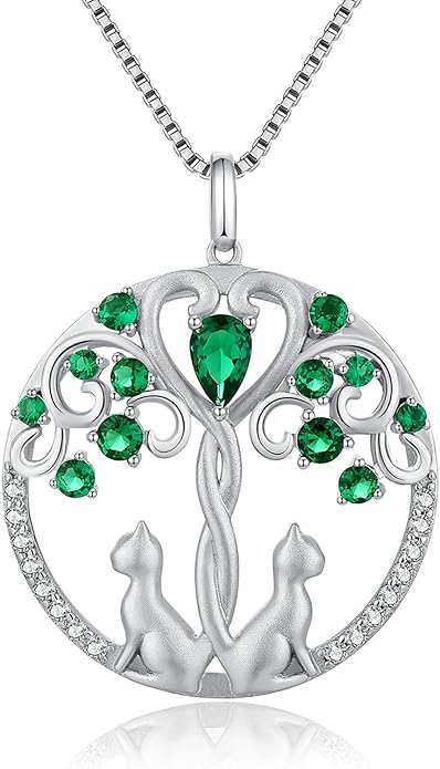 jiamiaoi 18K White Gold Plated Cat Necklace 925 Sterling Silver Diamond Cat Necklace Silver Cat On Moon Necklace for Women Gift for Birthday/Christmas, Come with Gift Box