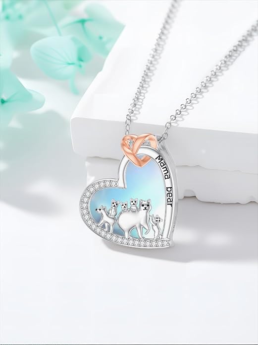 Mothers Day Gift for Mom 925 Sterling Silver Mama Bear/Dinosaur/Cat/Bird/Chicken Necklace with 1 2 3 4 5 Cubs Jewelry for Women Wife Grandma