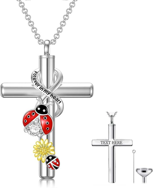 Cross Urn Necklace for Ashes 925 Sterling Silver Cremation Jewelry with Funnel Filler Kit Ashes Necklace for Human Women Girl Pets