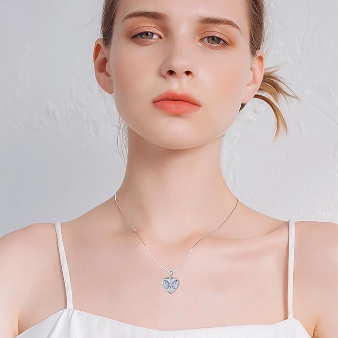WINNICACA S925 Sterling Silver Heart Lockets Necklace That Holds Pictures Jewelry for Women Photo Pendant Necklace for Birthday Gifts
