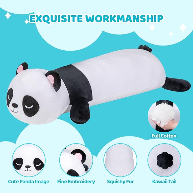 Panda Plush Body Pillow, 25” Panda Stuffed Animal Squishy, Cute Plushies Cuddle Pillows for Kids, Long Pillow Plush Toys, Birthday Gifts for Women, Girls and Males