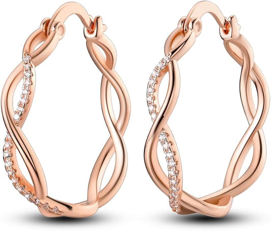 NARMO 925 Sterling Silver Hoop Earrings for Women Hypoallergenic Lightweight Simple Huggie Hoop Earrings Twisted Hoop Earrings Colorful Cubic Zirconia Hoop Earrings Rainbow Hoop Earrings