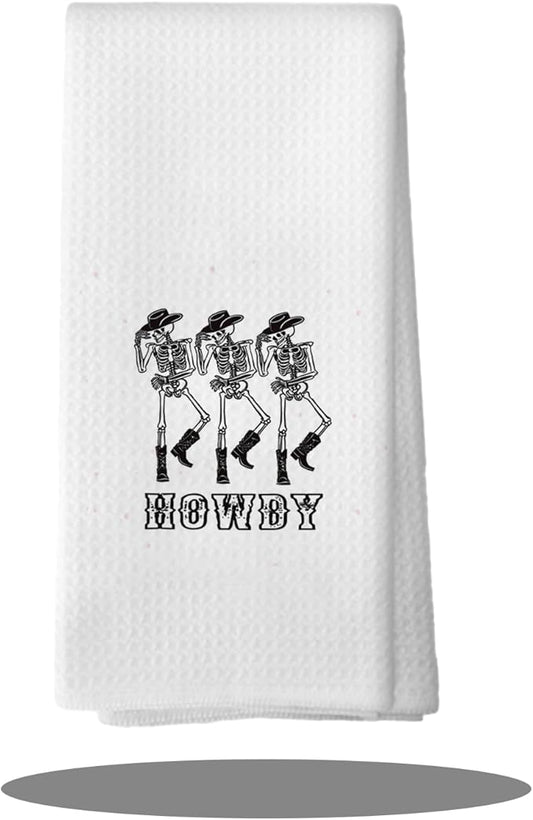 Preppy Howdy Skeleton Halloween Bathroom Kitchen Hand Decor Towels 16″×24″, Halloween Kitchen Towels Decor, Funny Skeleton Housewarming Gifts