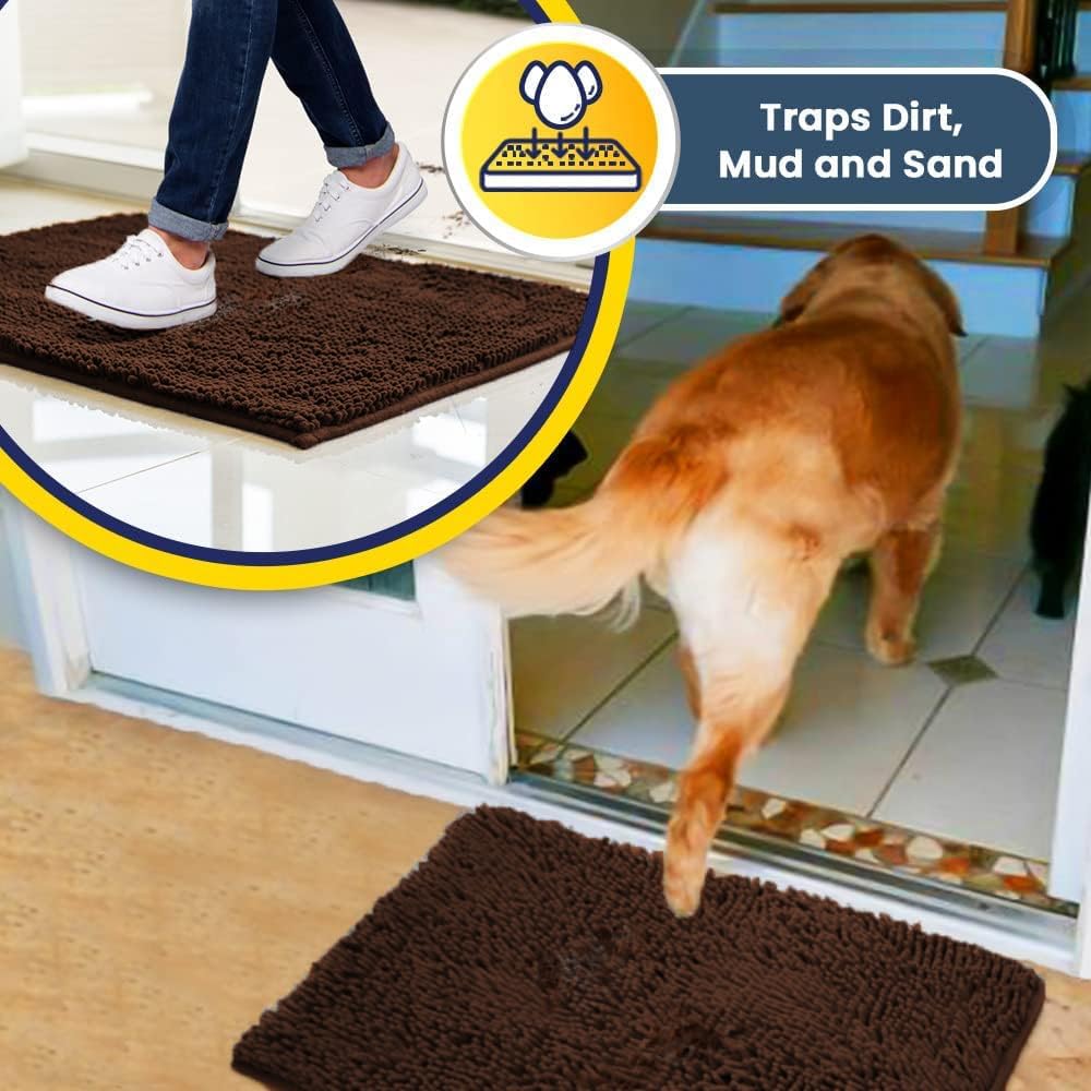 Muddy Mat® Original Dog Door Mat for Muddy Paws, Super Absorbent Microfiber, Non-Slip Washable Pet Rug, Quick Dry Chenille Entryway Carpet, Machine Washable Indoor Outdoor mat, Brown 24"x96"