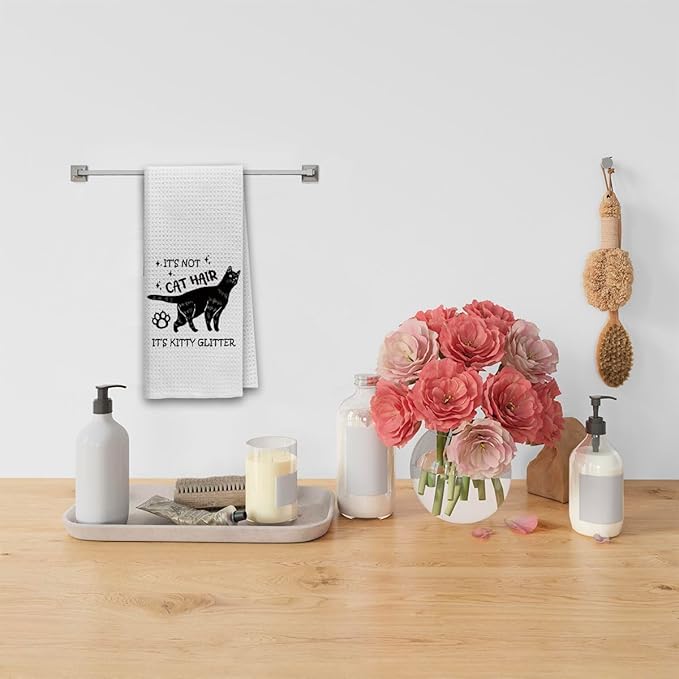 Dibor Cat Kitchen Towels, Cat Hand Towels for Cat Lovers Dish Towels Dishcloth, It s Not Cat Hair It s Kitty Glitter Cloth Hand Towels Tea Towels for Bathroom Kitchen, Cat Lover Gifts, 16x24 Inches