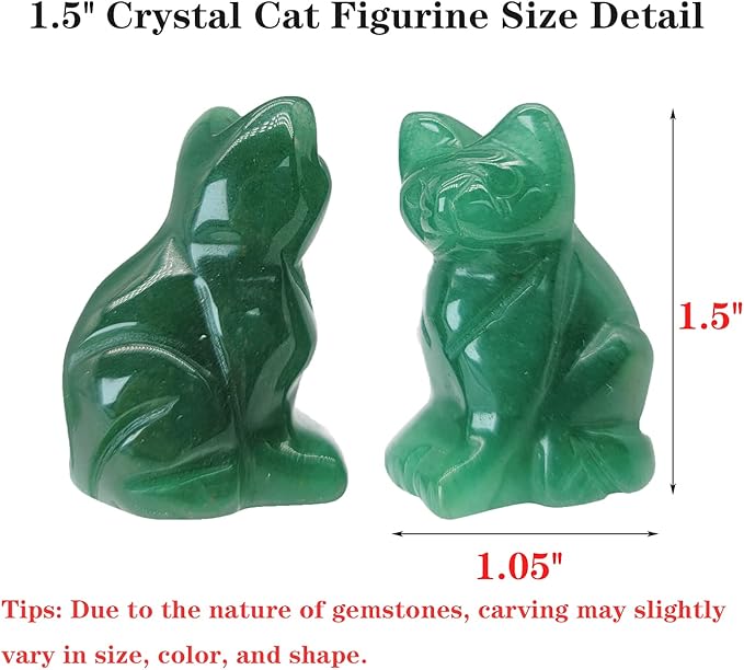 Gemstone Cat Stone 1PC, 1.5 Inches Hand Carved Crystal Cat Animal Figurine Natural Healing Crystal Sitting Cat Lucky Kitten Statues for Home Decor, Gift