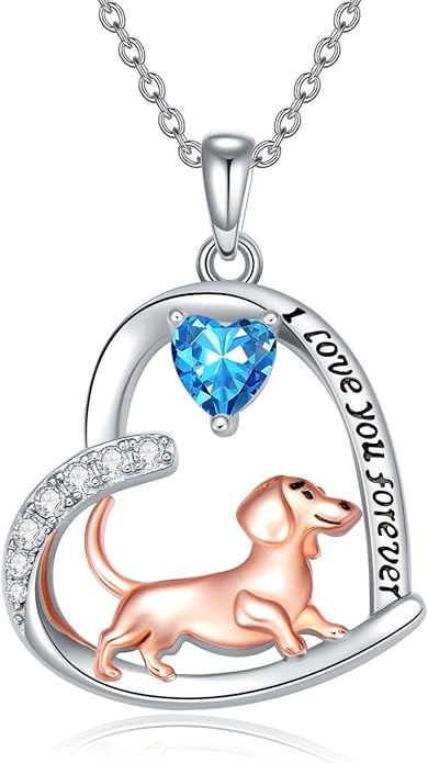 Dachshund Necklace 925 Sterling Silver Dachshund Birthstone Pendant Cute Animal Puppy Dog Dachshund Jewelry Gifts for Women Dachshund Lover