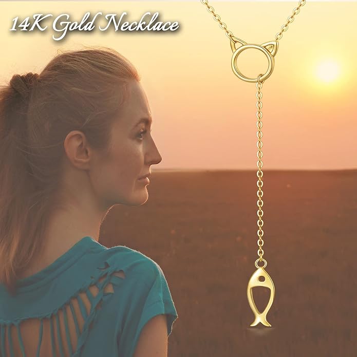 WSX 14K Real Gold Animal Necklace for Women, Bear/Cat/Rabbit/Elephant/Horse Pendant Charm Jewelry Gifts Mother Day Valentine Christmas