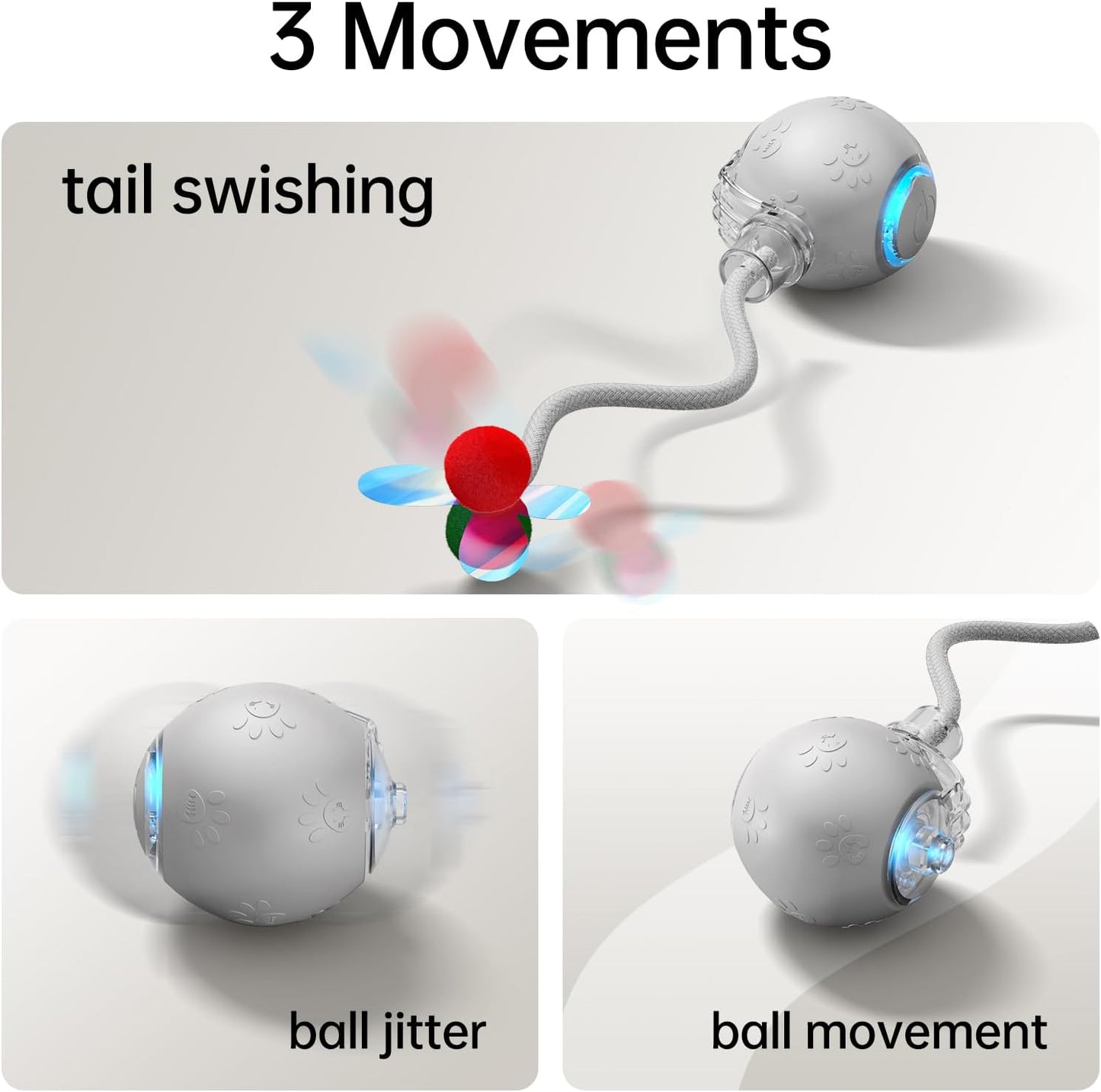 Interactive Cat Toys for Indoor Cats - Kitten Toy with Speedy Tail 2.0, Automatic Cat Toys for Bored Indoor Adult Cats, Motion-Activated, 2025 New Upgraded, USB Rechargeable (Grey)