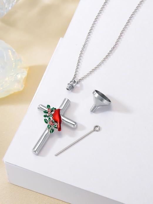 Cross Urn Necklace for Ashes 925 Sterling Silver Cremation Jewelry with Funnel Filler Kit Ashes Necklace for Human Women Girl Pets