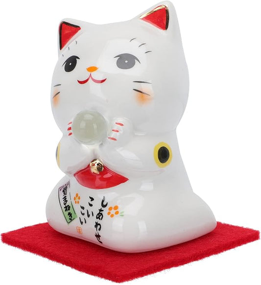 PRETYZOOM Cupcake Toppers Japanese Lucky Cat Figurine Ceramic Fortune Cat Beckoning Maneki Statue Collectible Figures Feng Shui Tabletop Animal Sculpture for Business Opening Wealth Cat Decor