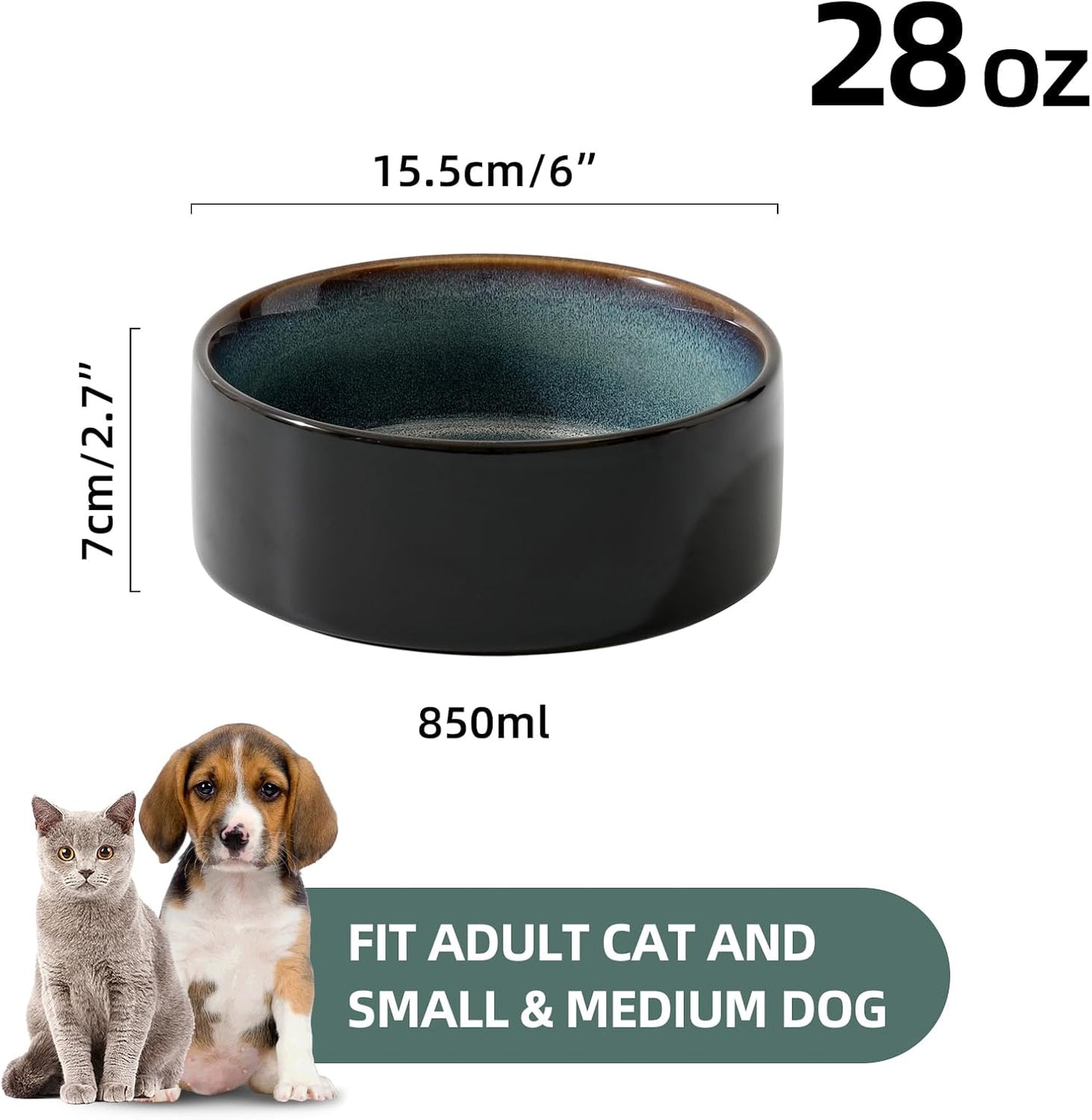 Ceramic Set of 2 Dog Bowls, Food and Water Bowls for Dogs, Puppy, 2pcs Dog Dishes, Pet Feeder(6inch, 2 x Starry Sky Bowls)