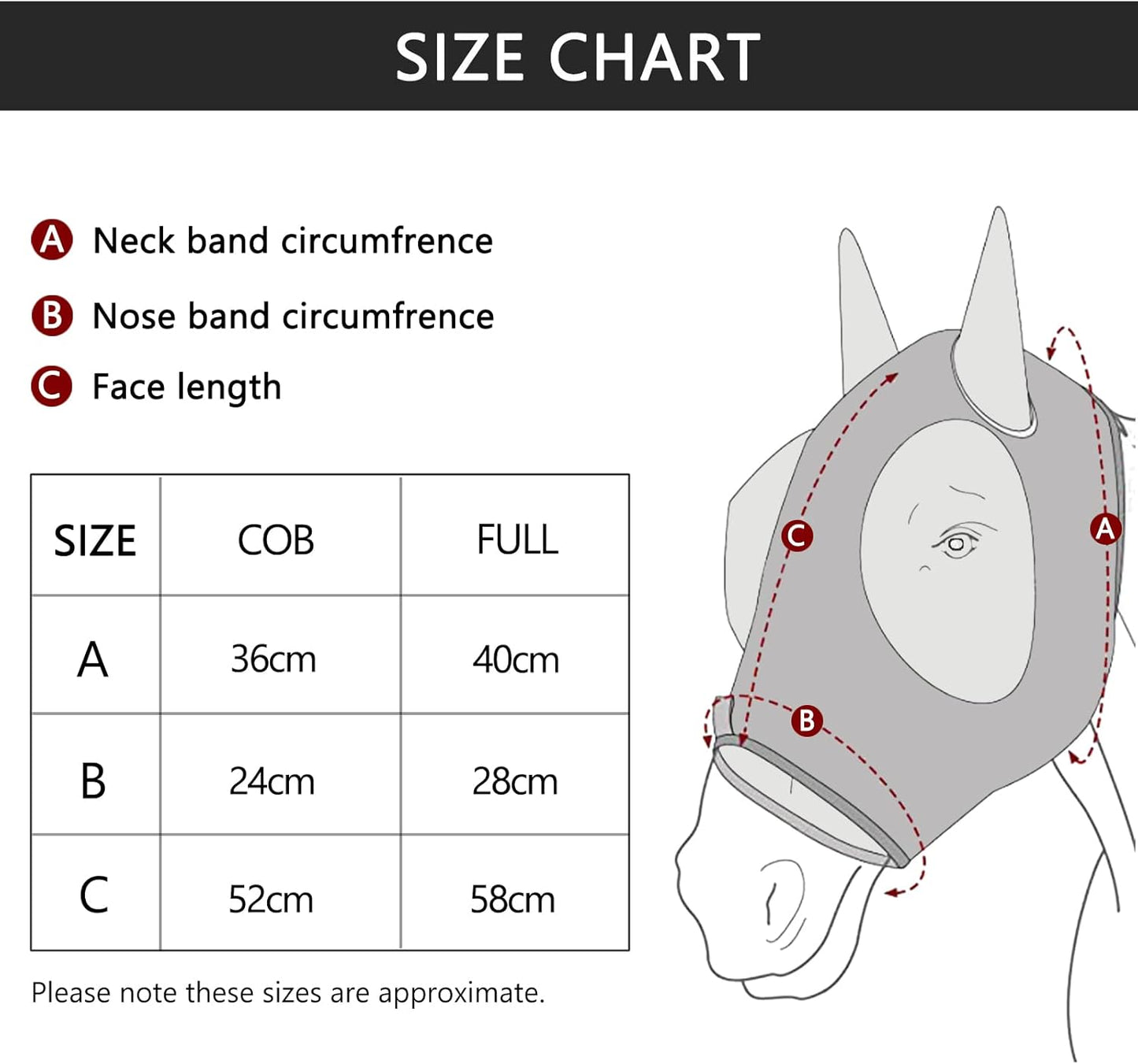 Horse Fly Mask, Fly Masks for Horses with Ears, Super Comfort & Stretchy Fitting Equine Fly Mask Red Cob