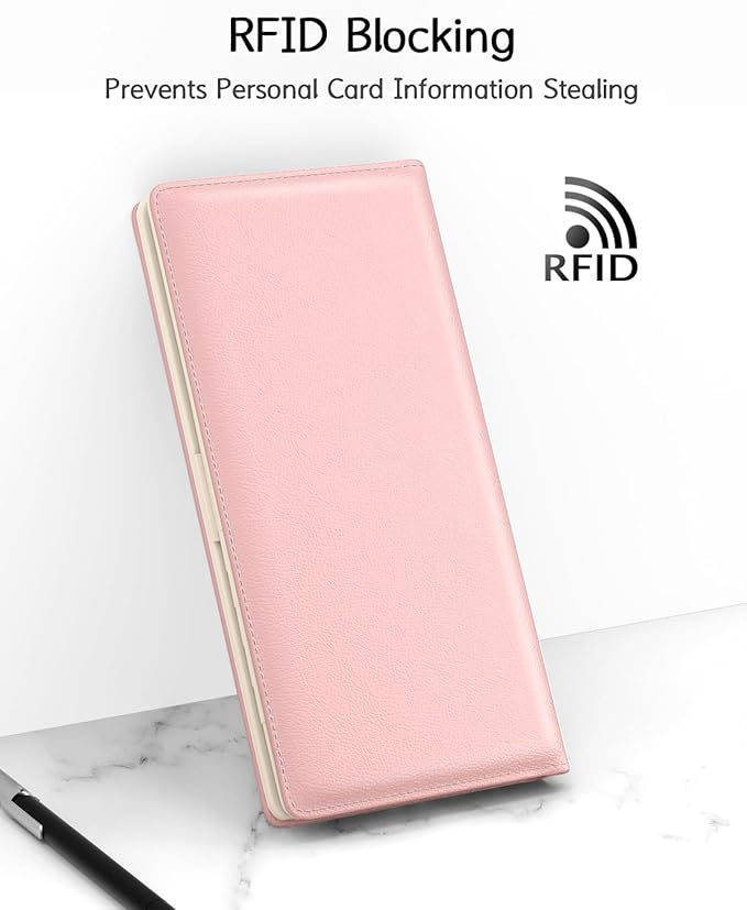 Nipichsha Womens Wallet, RFID Slim Wallets for Women, Thin Ladies Credit Card Holder Purse, Cute Leather Bifold Clutch Billfold with 11 Card Slots & ID Window, Pink