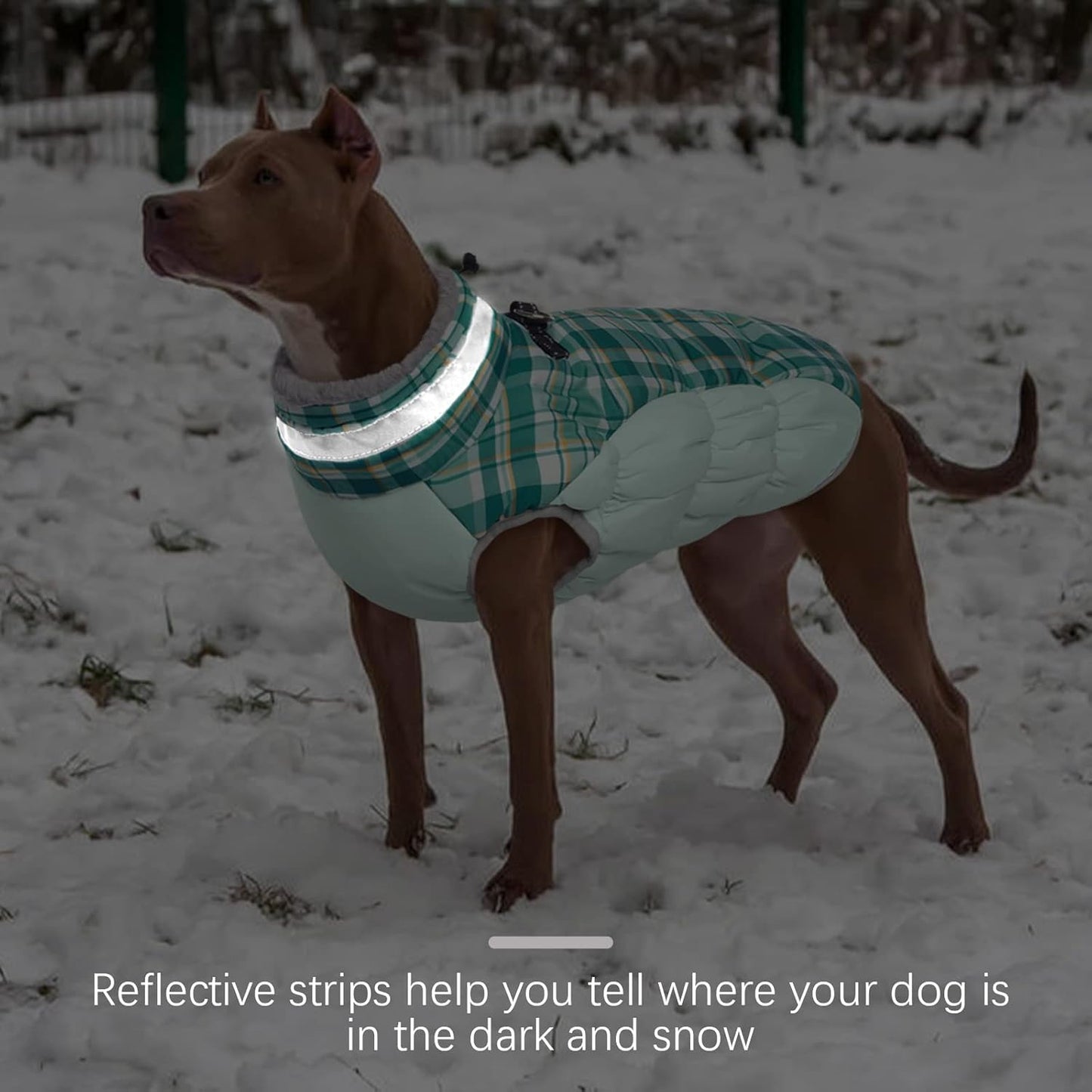 FUAMEY Dog Coat for Large Dogs,Waterproof Dog Winter Jacket with Harness Built in Puppy Cold Weather Coats Reflective Pet Vest with Zipper Warm Fleece Dogs Snowsuit Windproof Green Plaid XXL