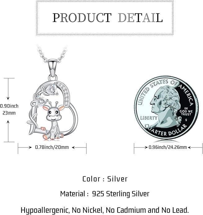 Heart Animal Necklace 925 Sterling Silver Cute Animal Pendant Jewelry Birthday Gifts for Women Girlfriend Mom Animal Lovers