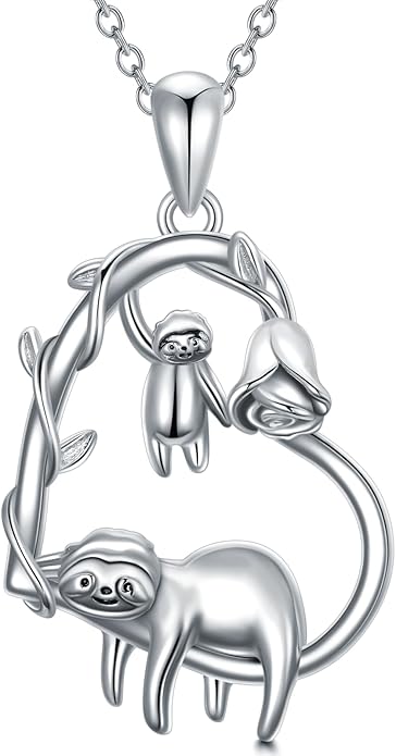 Cute Mother and Daughter Fox/Cat/Cow/Monkey/Panda Necklace 925 Sterling Silver Heart Flower Heart Necklace Animal Jewelry Mother's Day Jewelry for Women