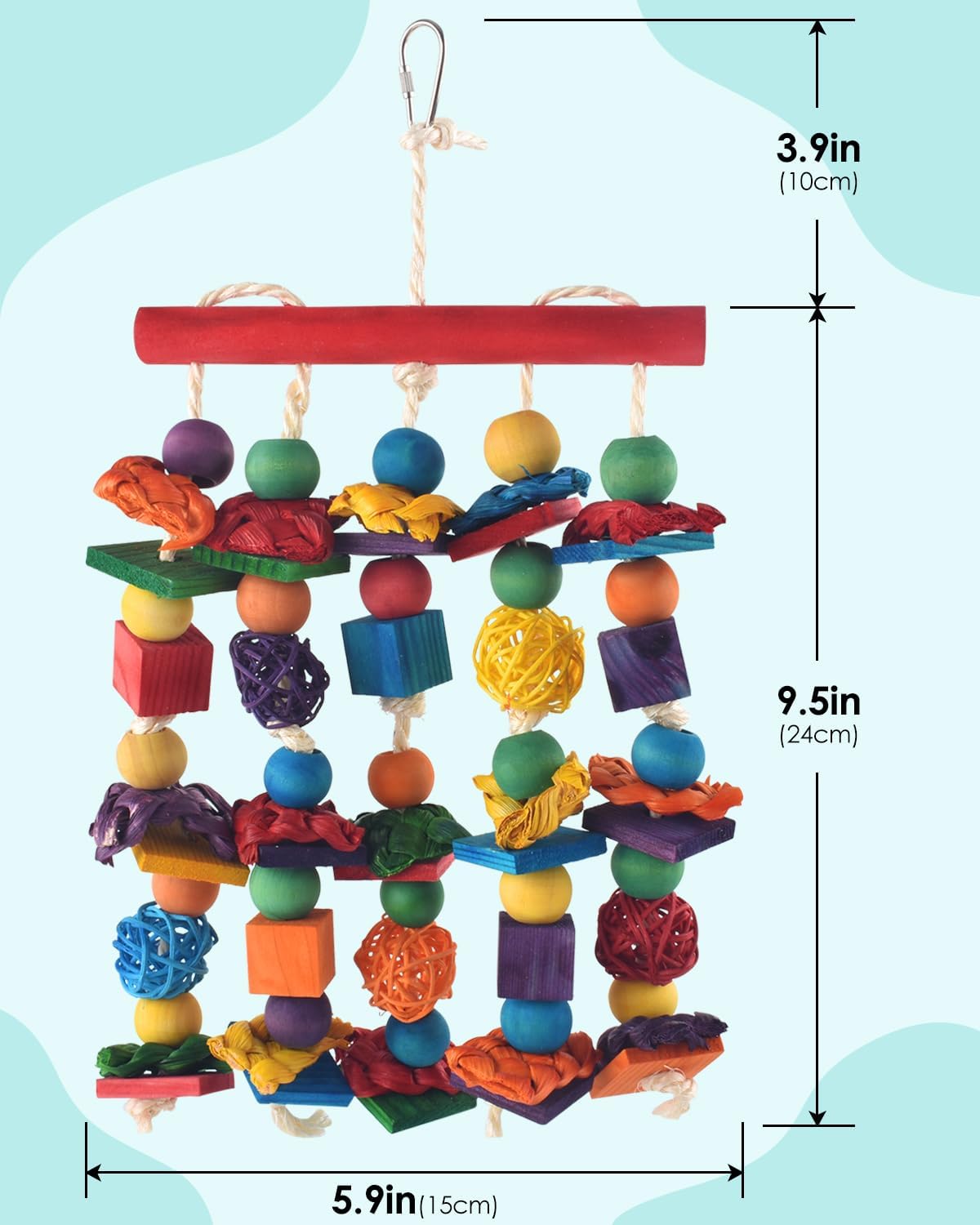 Bird Toys, Parakeet Chewing Toy, Multicolored Natural Wooden Blocks Birds Parrot Tearing Toys mit Rattan Wicker Balls, for Medium Small Macaw Cockatoos Budgie Lovebird Cockatiel Conures