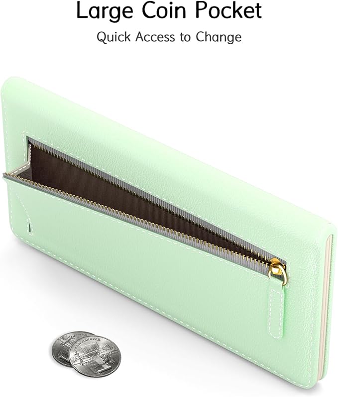 Nipichsha Womens Wallet, RFID Slim Wallets for Women, Thin Ladies Credit Card Holder Purse, Cute Leather Bifold Clutch Billfold with 11 Card Slots & ID Window, Green