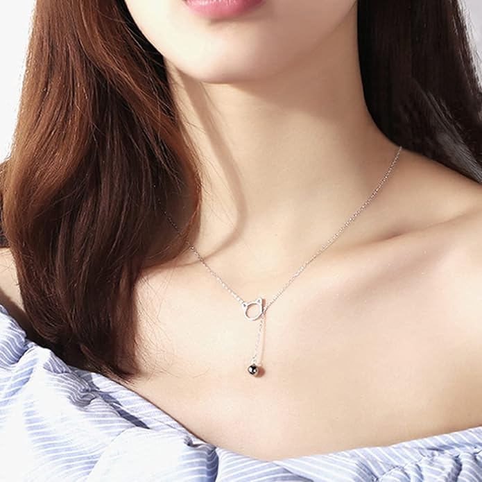 H&Beautimer 925 Sterling Silver Cat Bell Pendant Necklace for Women - Handmade in Italy - Original Silver Chain Necklace 18'' - Fine Jewelry-Birthday Gifts